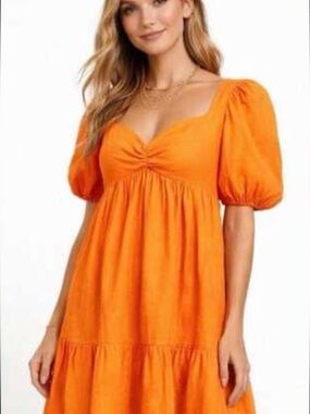 Gianni Bini Sweetheart Neckline Short Puff Sleeve Linen Babydoll size 4